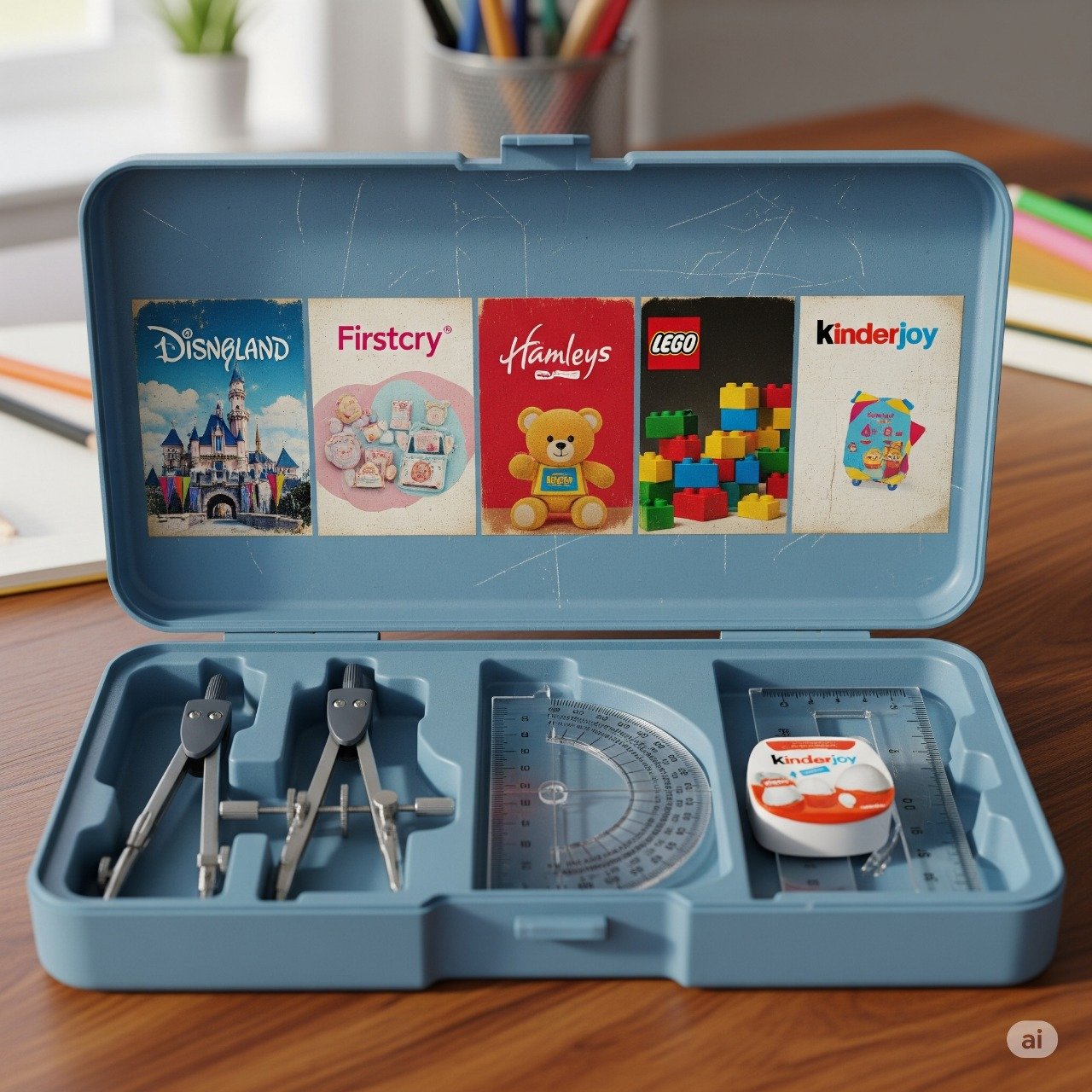 Geometry box with mathematical instruments
